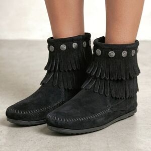 Vintage Minnetonka Double Fringe Suede Ankle Boots